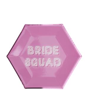 8 farfurii hexagonale roz de carton (27 cm) - Bride Squad