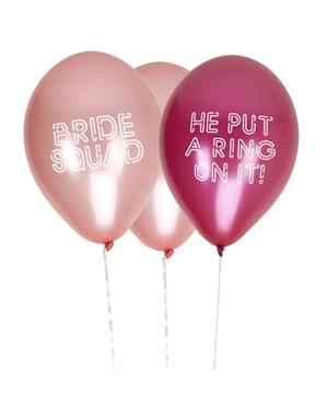 Sæt med 8 assorterede latexballoner i pink - Bride Squad