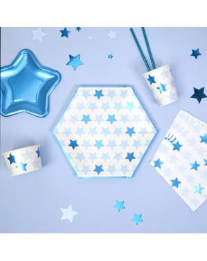 8 db nagy hatszögletű papírtányér (27 cm) - Little Star Blue