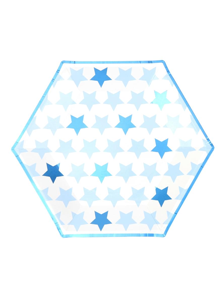 8 pratos grandes hexagonais de pape (27 cm) - Little Star Blue
