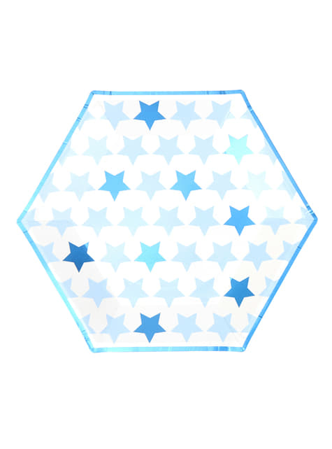 8 big hexagonal paper plate (27 cm) - Little Star Blue