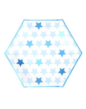 8 farfurii mari hexagonale de carton (27 cm) - Little Star Blue