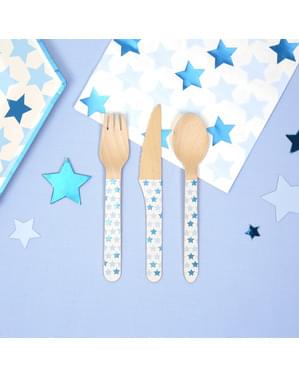 24 Τεμάχια Ξύλινα Μαχαιροπίρουνα - Little Star Blue