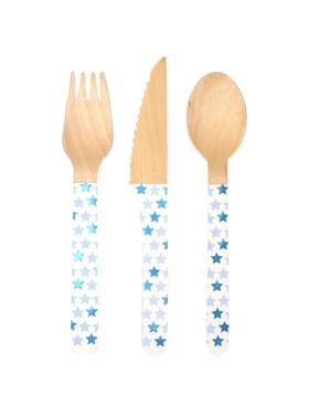 24 wooden cutlery pieces - Little Star Blue