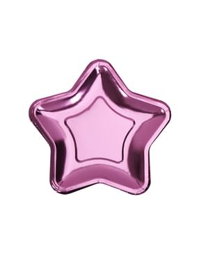 8 roze stervormige papieren borde (12,5 cm) - Kleine Roze Ster