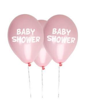 Sett af 8 "Baby Shower" latex blöðrur í bleiku - Little Star Pink
