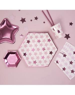Sada 8 papírových talířů šestihranných - Little Star Pink