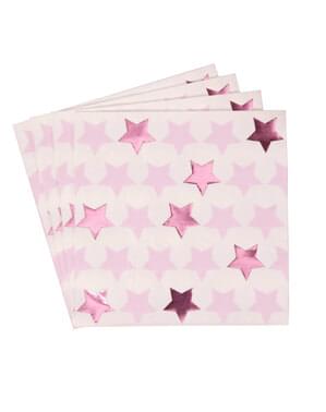 Set van 16 papieren servetten - Kleine Roze Ster