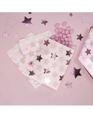 25 papieren feesttasjes - Kleine Roze Ster