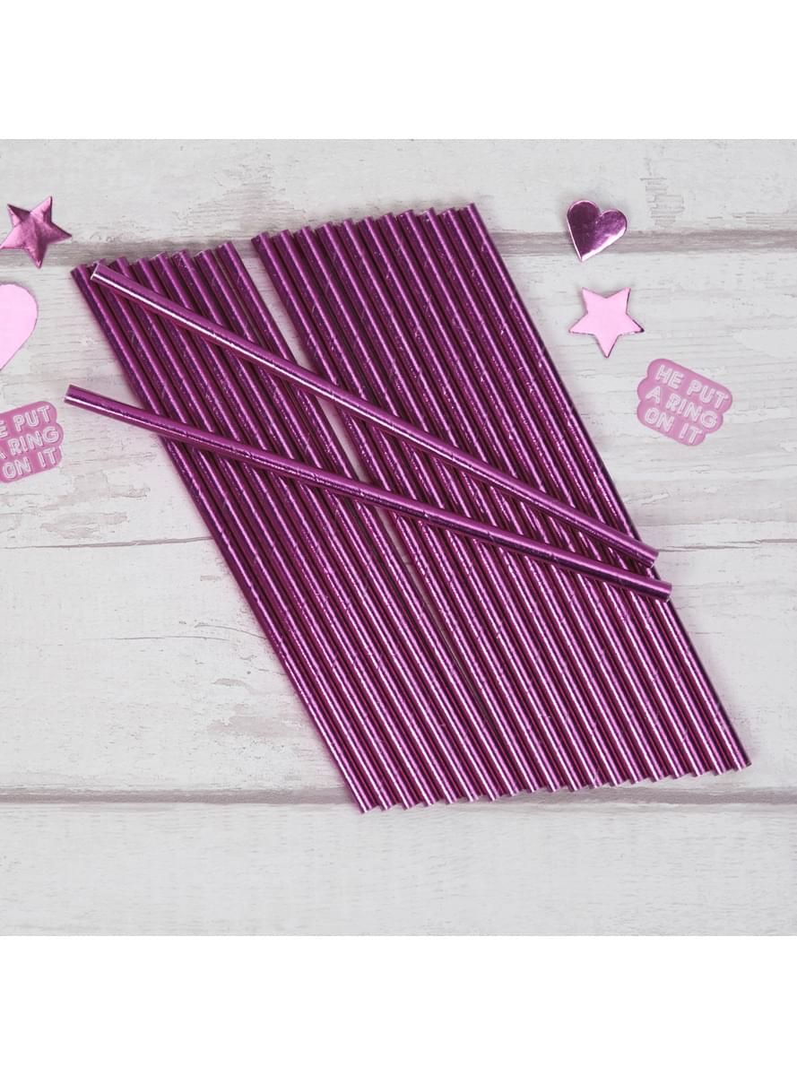 25 pailles roses en carton - Little Star Pink