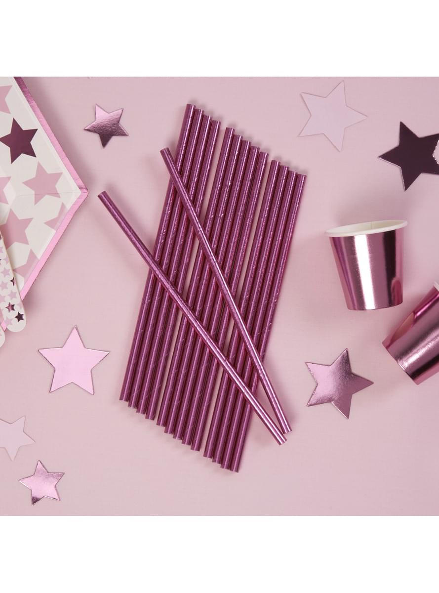 25 paper straws in pink - Little Star Pink