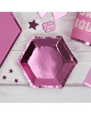 Zestaw 8 różowe sześciokątne papierowe talerze - Little Star Pink