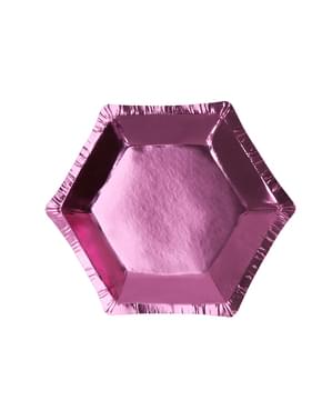 8 assiettes hexagonales roses en carton - Little Star Pink