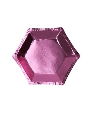 8 pratos hexagonais cor-de-rosa de pape (12,5 cm) - Little Star Pink