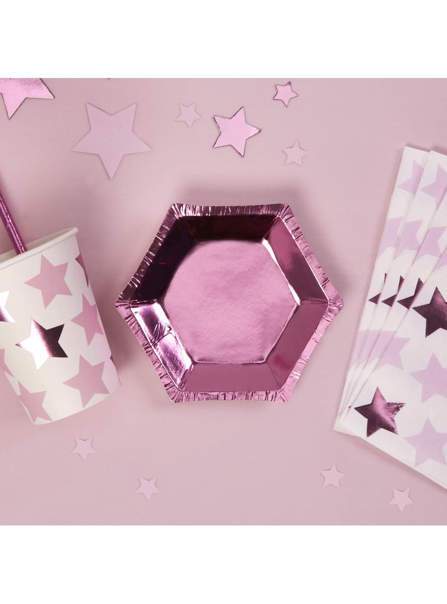 Sechseckige Pappteller Set 8-teilig rosa - Little Star Pink