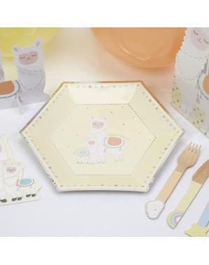 8 papperstallrikar hexagonala  (27 cm) - Llama Love