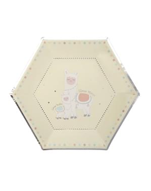 8 sekskantede papirtallerkne (27 cm) - Llama Love