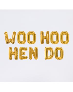 Gouden folieballon slinger - Woo Hoo Hen Do