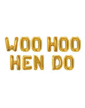 Grinalda de balões foil dourados - Woo Hoo Hen Do