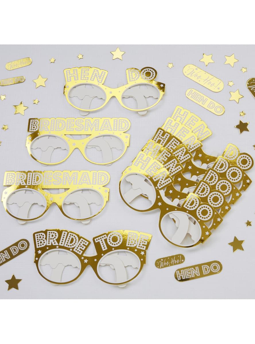 8 occhiali dorati di carta - Woo Hoo Hen Do