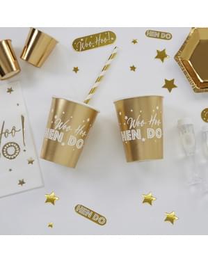 8 copos dourados de papel - Woo Hoo Hen Do