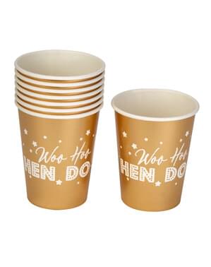8 gold paper cups  - Woo Hoo Hen Do