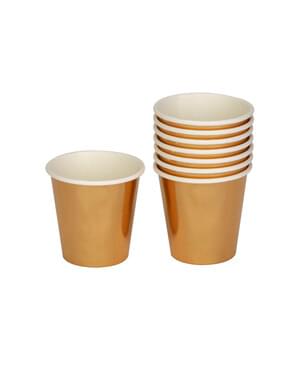 Set med 8 pappersmuggar små guldfärgade  - Woo Hoo Hen DO