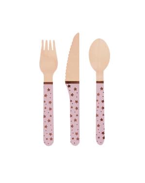 24 couverts en bois - Glitz & Glamour Pink & Rose Gold