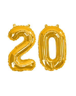 Balon foil "20" dalam emas - Glitz & Glamour Black & Gold 40cm