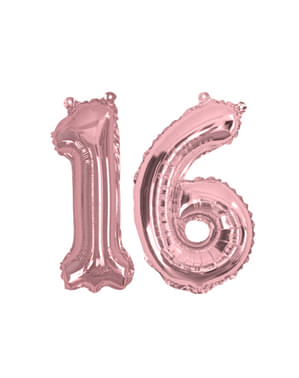 Folioilmapallo “16” ruusukultaisena – Glitz & Glamour Pink & Rose Gold 40cm