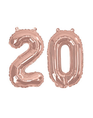 Folyo balon "20" gül altın içinde - Glitz & Glamour Pink & Rose Gold 40cm