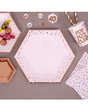 8 sekskantede papirtallerkener - Glitz & Glamour Rosa & Rosegull