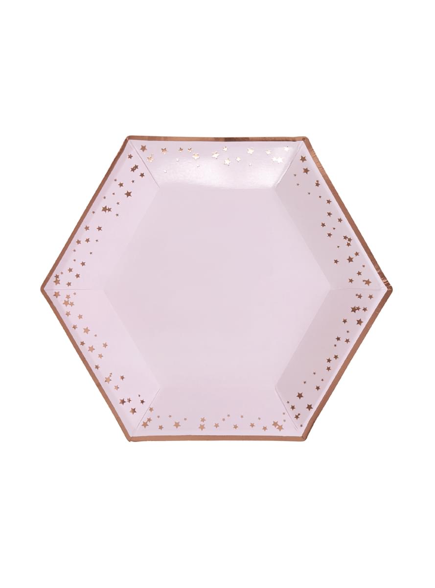 8 platos hexagonales de papel (27 cm) - Glitz & Glamour Pink & Rose Gold
