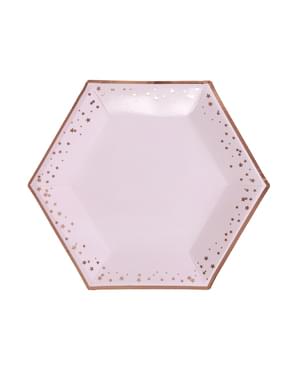 8 db hatszögletű papírtányér (27cm) - Glitz & Glamour Pink & Rose Gold