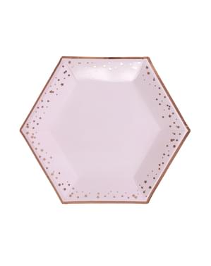 8 platos hexagonales de papel (27 cm) - Glitz & Glamour Pink & Rose Gold