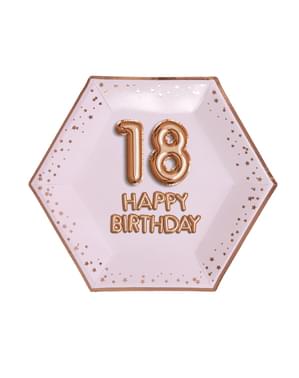 Set piring kertas heksagonal 8 "18 Selamat Ulang Tahun" - Glitz & Glamour Pink & Rose Gold