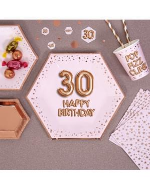8 "30 Mutlu Doğum Günü" altıgen kağıt tabak seti - Glitz & Glamour Pink & Rose Gold