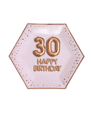 Set 8 "30 Selamat Ulang Tahun" piring kertas heksagonal - Glitz & Glamour Pink & Rose Gold