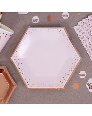 Set 8 pelat kertas heksagonal sedang - Glitz & Glamour Pink & Rose Gold