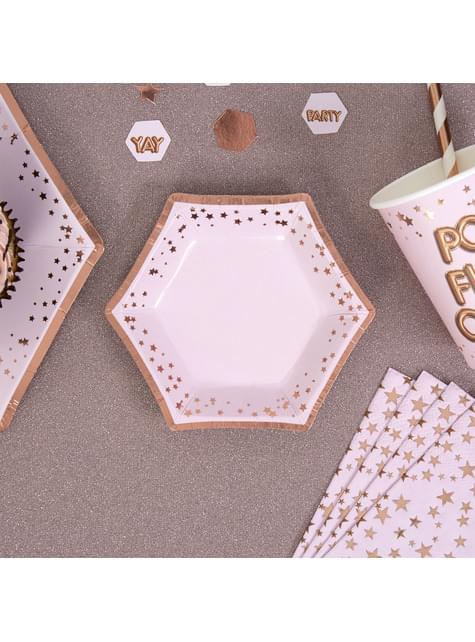 8 assiettes hexagonales en carton - Glitz & Glamour Pink & Rose Gold Plate