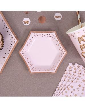 8 Altıgen Kağıt Tabak Set - Glitz & Glamour Pink & Rose Gold Plate