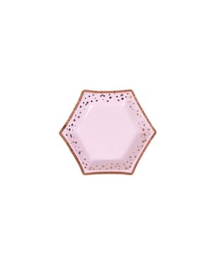 8 papieren zeskantige borde (12,5 cm) - Glitter & Glamour Roze & Rosé Goud