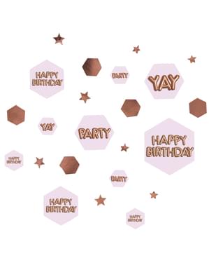 Konfetti na stół “Happy Birthday” - Glitz & Glamour Pink & Rose Gold