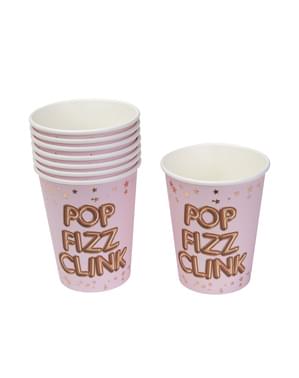 8 개의 "Pop, Fizz, Clink"종이 컵 세트 - Glitz & Glamour Pink & Rose Gold