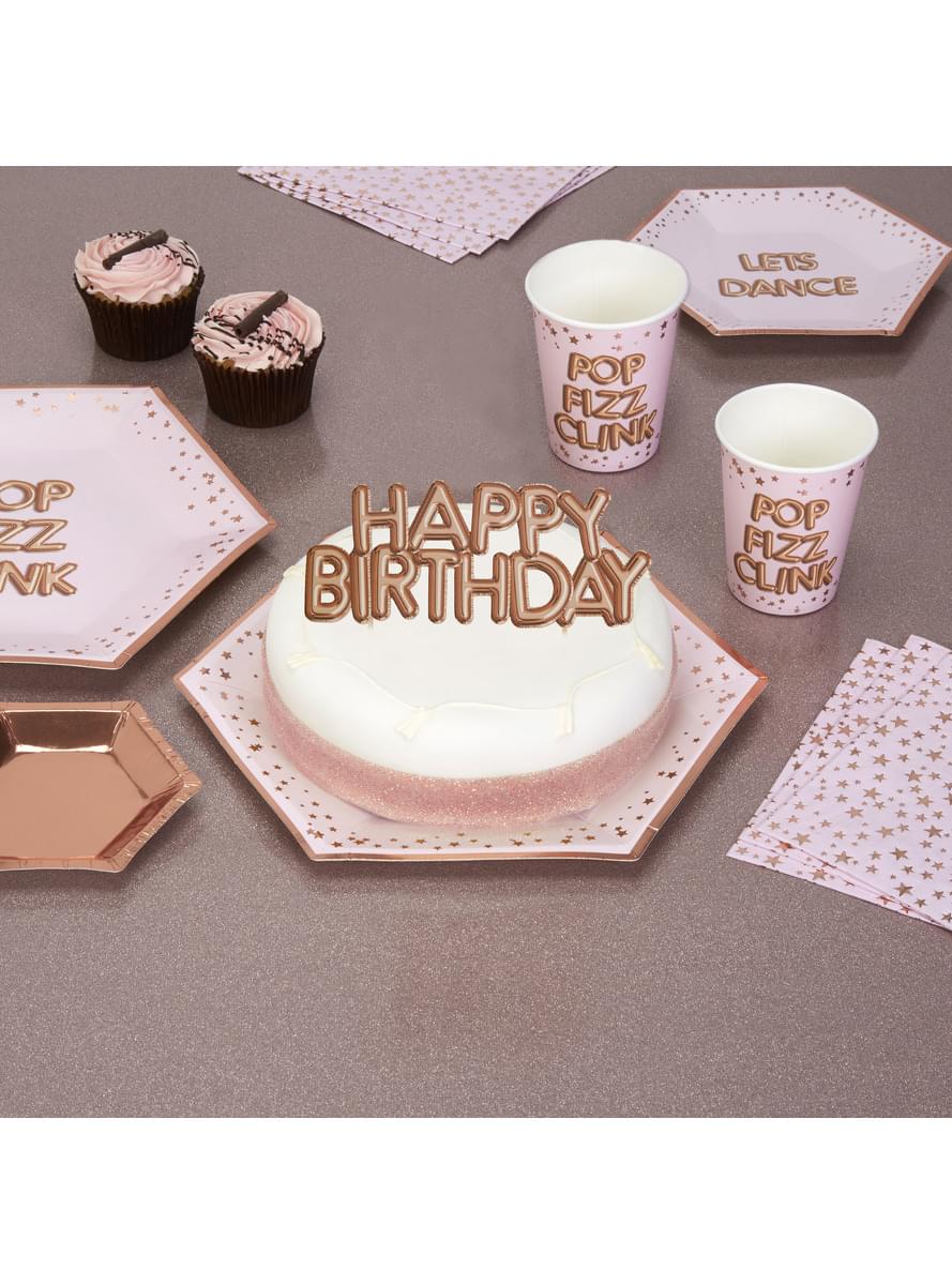 Cake dekoráció "Boldog születésnapot" rózsa aranyban - Glitz & Glamour Pink & Rose Gold