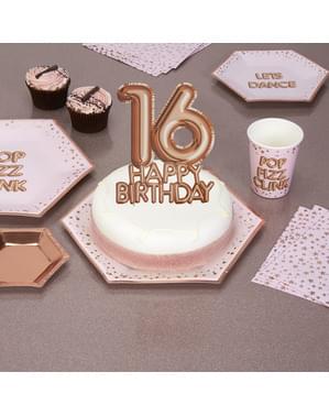 केक की सजावट "16 हैप्पी बर्थडे" गुलाब सोने में - ग्लिट्ज़ और ग्लैमर पिंक और रोज़ गोल्ड