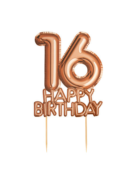 Decorazioni per torta 16 Happy Birthday in oro rosa - Glitz