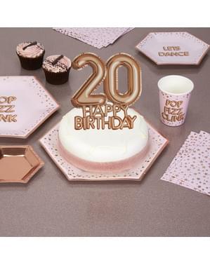 ローズゴールドのケーキデコレーション「20 Happy Birthday」 - グリッツ＆グラマーピンク＆ローズゴールド