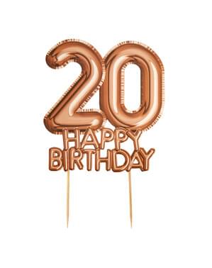 ローズゴールドのケーキデコレーション「20 Happy Birthday」 - グリッツ＆グラマーピンク＆ローズゴールド