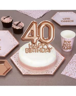 Dekorasi kue "40 Selamat Ulang Tahun" dalam rose gold - Glitz & Glamour Pink & Rose Gold